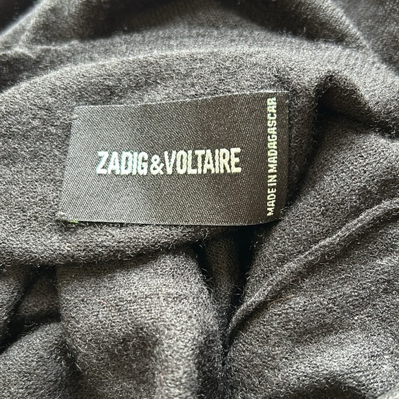 Zadig and Voltaire Cashmere Black Crewneck Sweater ZV Logo Long Sleeve - Picture 7 of 10